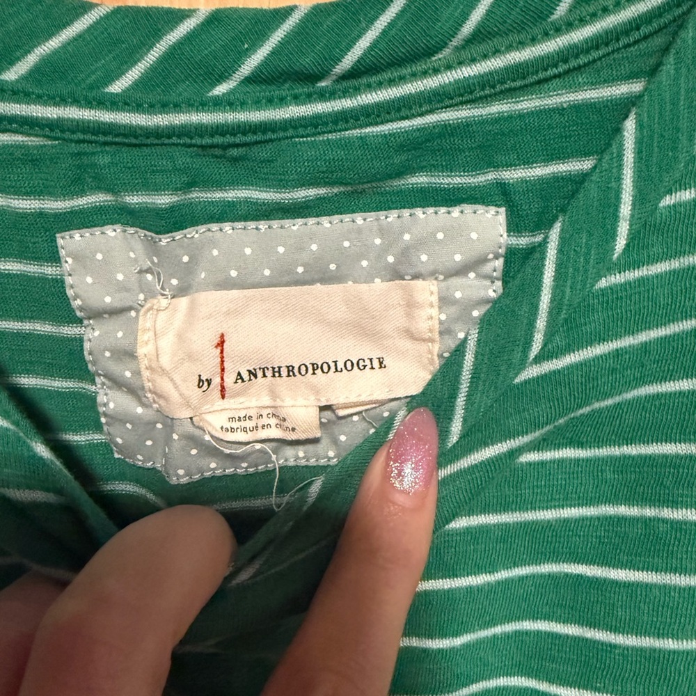 Anthropologie Green Striped Short Sleeve Top - Picture 3 of 4